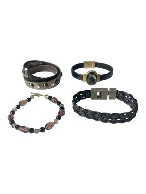 Y2K Boho Grunge Bracelet Stack Set of 4 Leather Studded Beaded